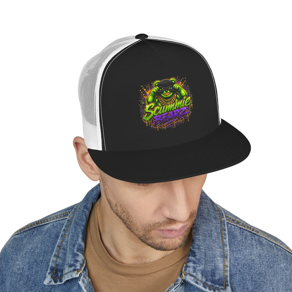 5 Panel Trucker Cap-GREEN/PURPLE MASK LOGO-SCUMMIEBEARZ™