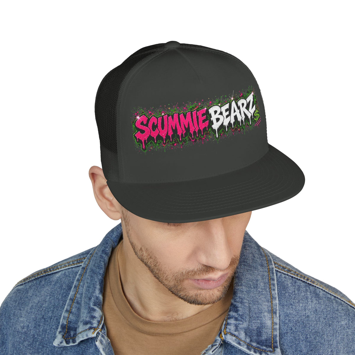 5 Panel Trucker Cap-PINK/SILVER SCUMMIEBEARZ LOGO-SCUMMIEBEARZ™