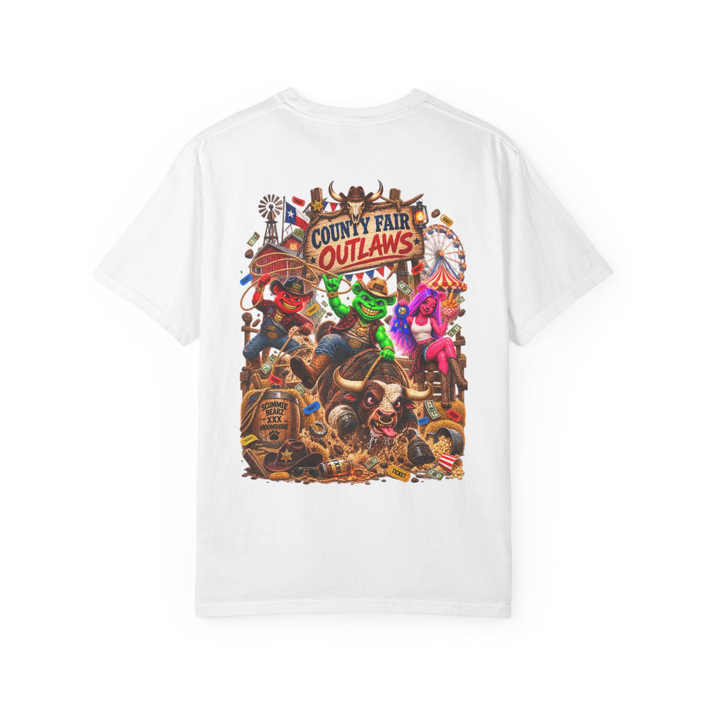 Unisex Garment-Dyed T-shirt--HILLBILLY COUNTY FAIR OUTLAWS/CROWN SB LOGO-SCUMMIEBEARZ™️