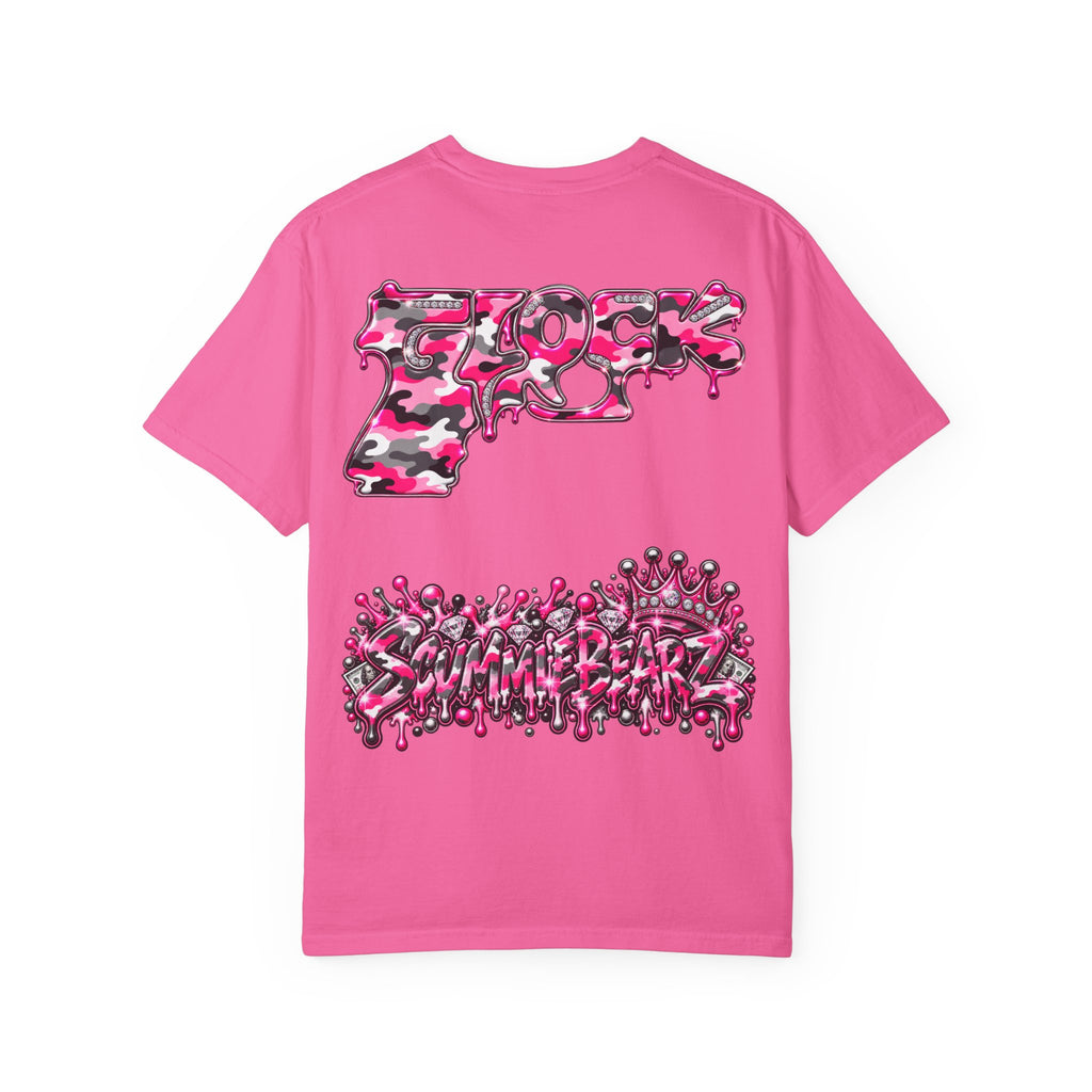 Unisex Garment-Dyed T-shirt-PINK CROWN MASK LOGO GLOCK -SCUMMIEBEARZ™