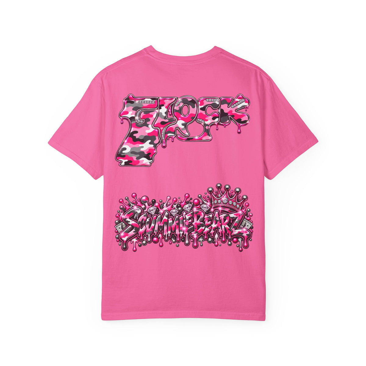 Unisex Garment-Dyed T-shirt-PINK CROWN MASK LOGO GLOCK -SCUMMIEBEARZ™