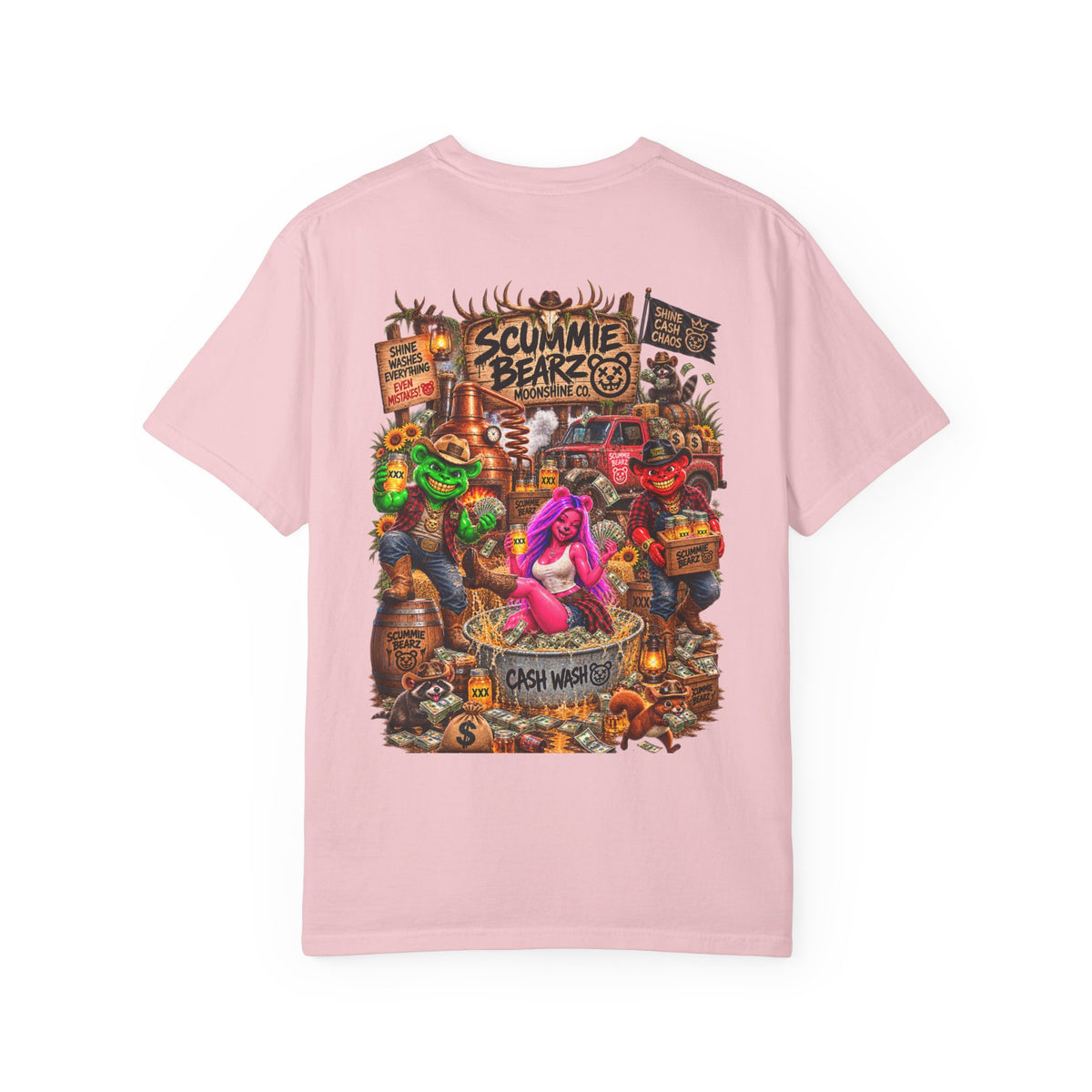 Unisex Garment-Dyed T-shirt-HILBILLYSCUMMIEBEARZ MOONSHINE/CROWN SB LOGO -SCUMMIEBEARZ™