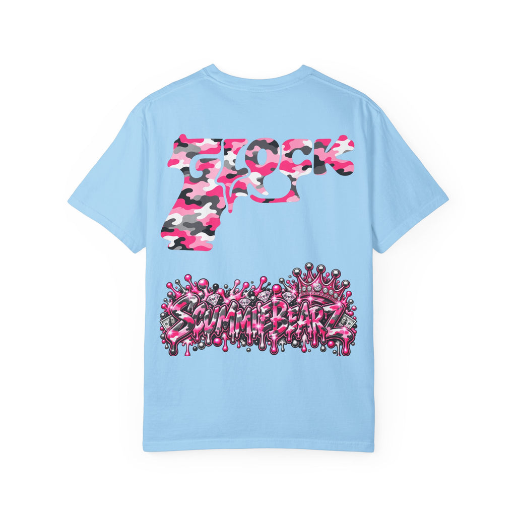 Unisex Garment-Dyed T-shirt-PINK CAMO MASK LOGO GLOCK -SCUMMIEBEARZ™