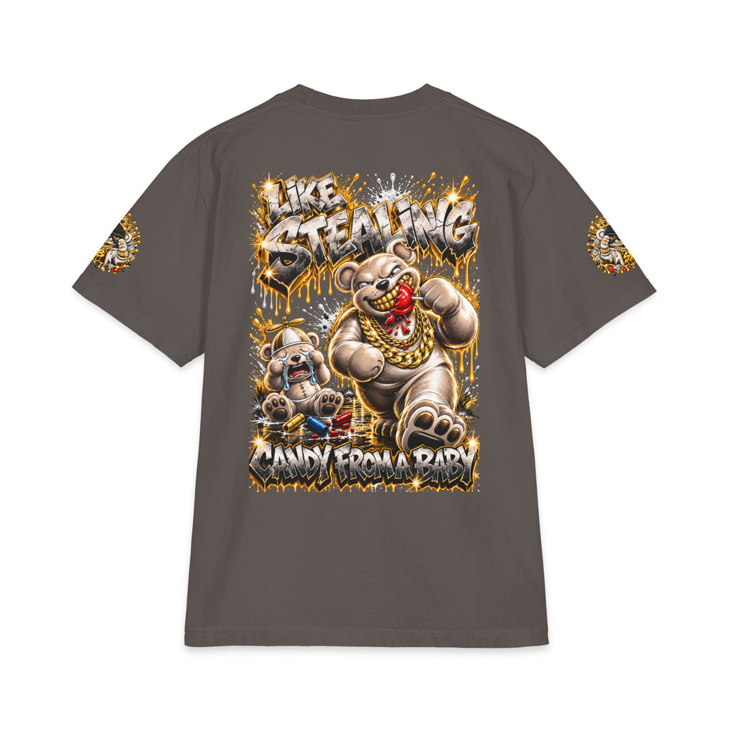 Like Stealing Candy from a Baby — White & Gold Edition | SCUMMIEBEARZ™ Shaka Wear Heavyweight Tee