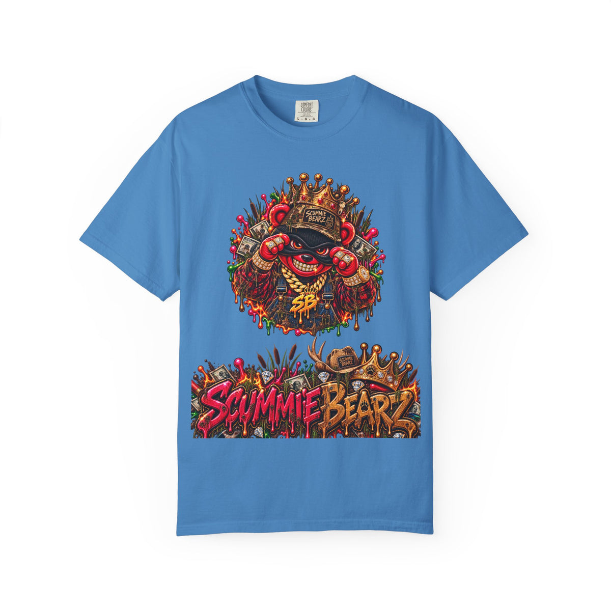 Unisex Garment-Dyed T-shirt-RED CROWN MASK LOGO BAIL BONDS-SCUMMINGBEARZ™