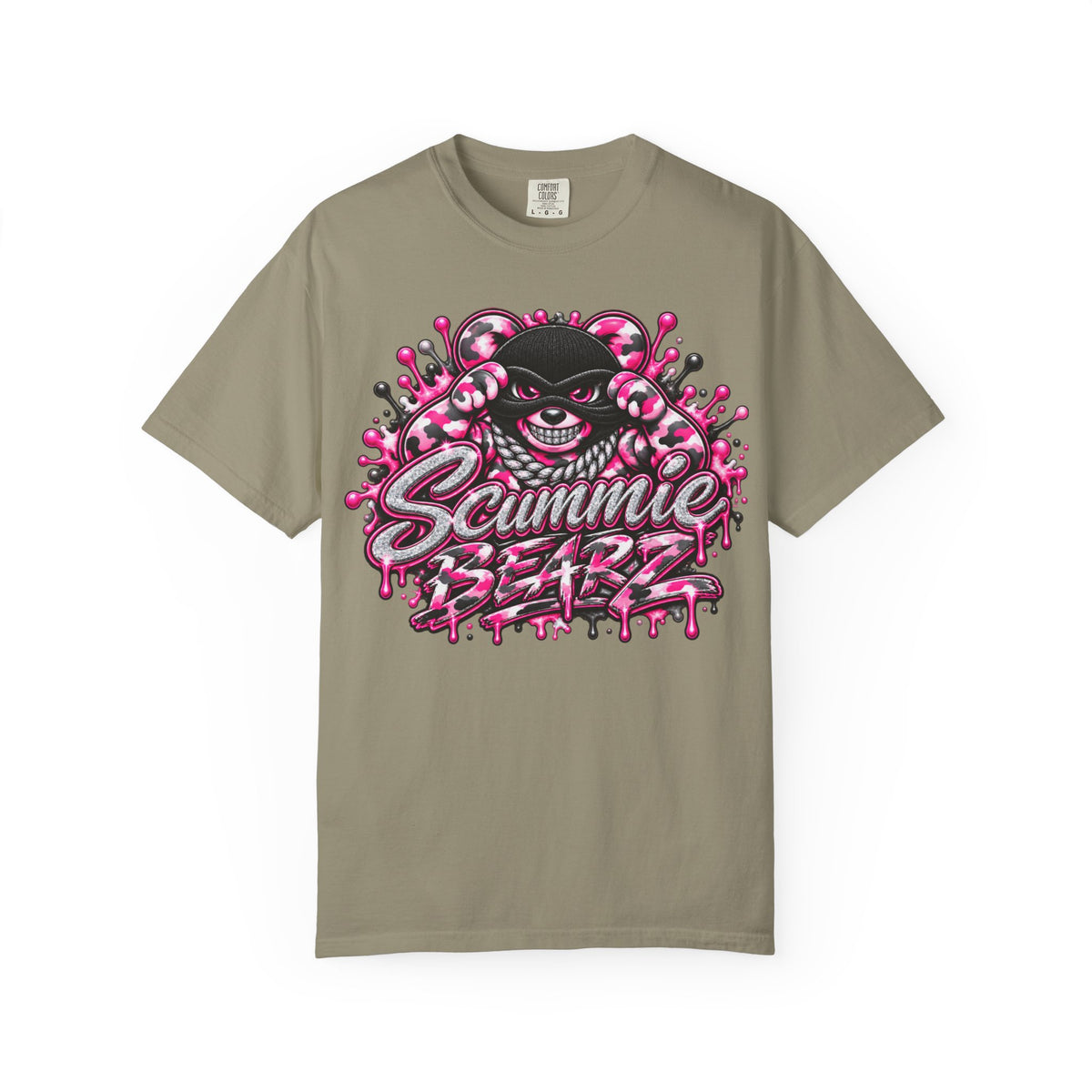 Unisex Garment-Dyed T-shirt-PINK CAMO MASK LOGO GLOCK -SCUMMIEBEARZ™