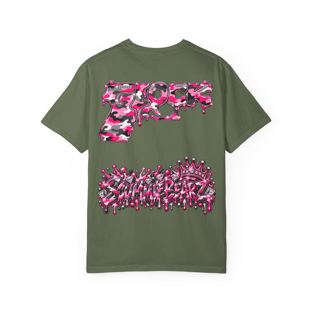 Unisex Garment-Dyed T-shirt-PINK CROWN MASK LOGO GLOCK -SCUMMIEBEARZ™