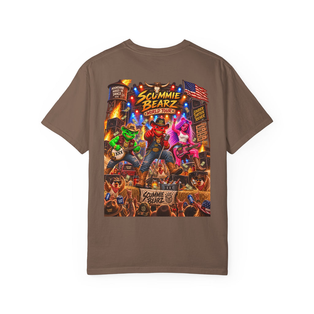 Unisex Garment-Dyed T-shirt--HILLBILLY WORLD TOUR/CROWN SB LOGO-SCUMMIEBEARZ™️