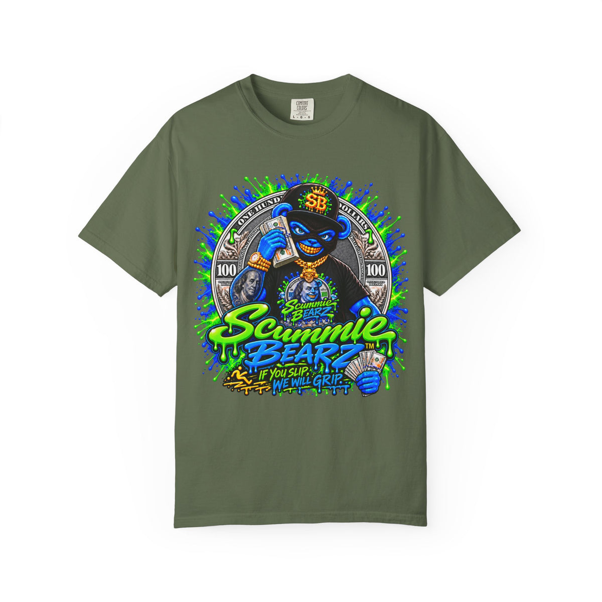Unisex Garment-Dyed T-shirt-THAT MONEY💵KEEP CALLING📞ME MASK LOGO-SCUMMIEBEARZ™️