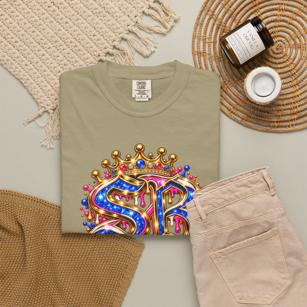 Unisex Garment-Dyed T-shirt-BLUE&PINK CROWN SB LOGO ARMED WITH FAITH-SCUMMIEBEARZ™