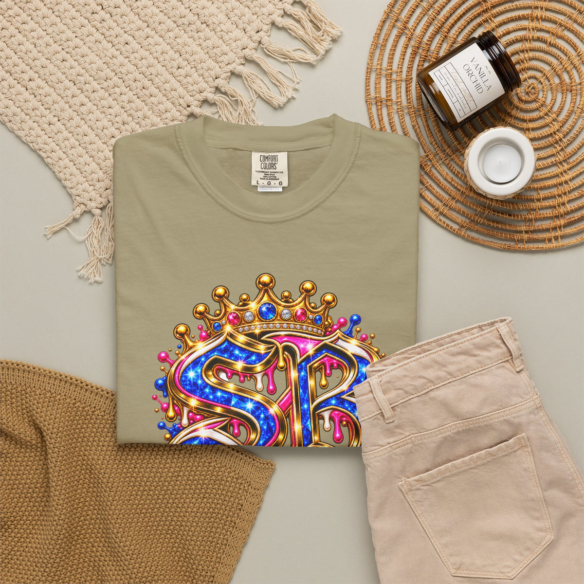 Unisex Garment-Dyed T-shirt-BLUE&PINK CROWN SB LOGO ARMED WITH FAITH-SCUMMIEBEARZ™