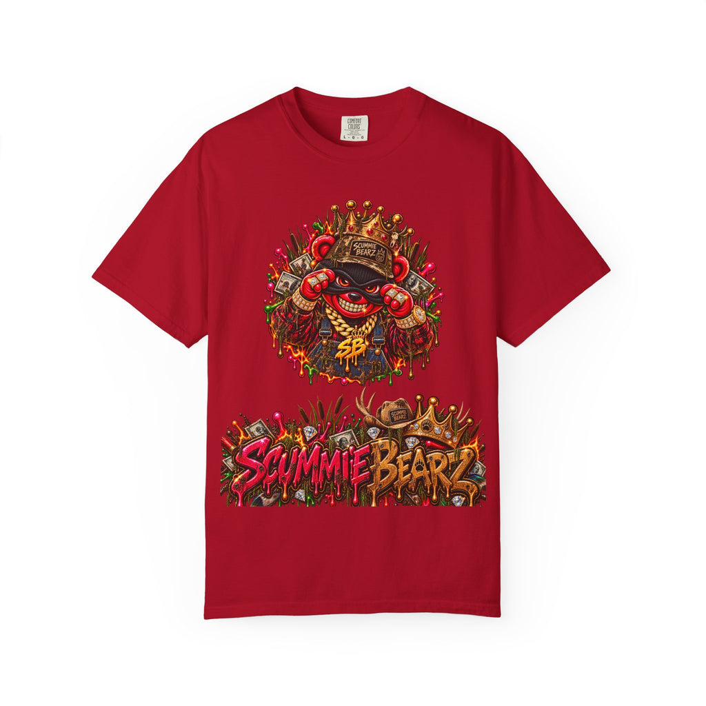 Unisex Garment-Dyed T-shirt-RED CROWN MASK LOGO HILLBILLY -SCUMMIEBEARZ™