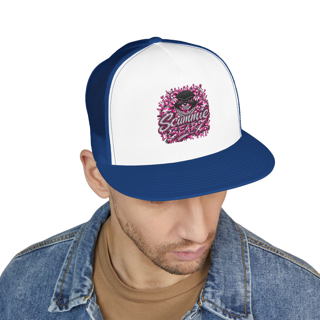 5 Panel Trucker Cap-PINK CAMOUFLAGE WITH SILVER MASK LOGO-SCUMMIEBEARZ™