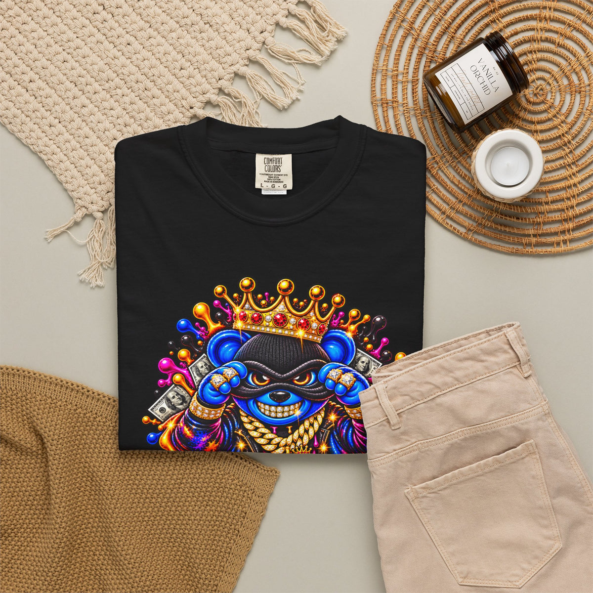 Unisex Garment-Dyed T-shirt-BLUE&PINK CROWN MASK LOGO MONEY GLOCK CROWN SB LOGO-SCUMMIEBEARZ™