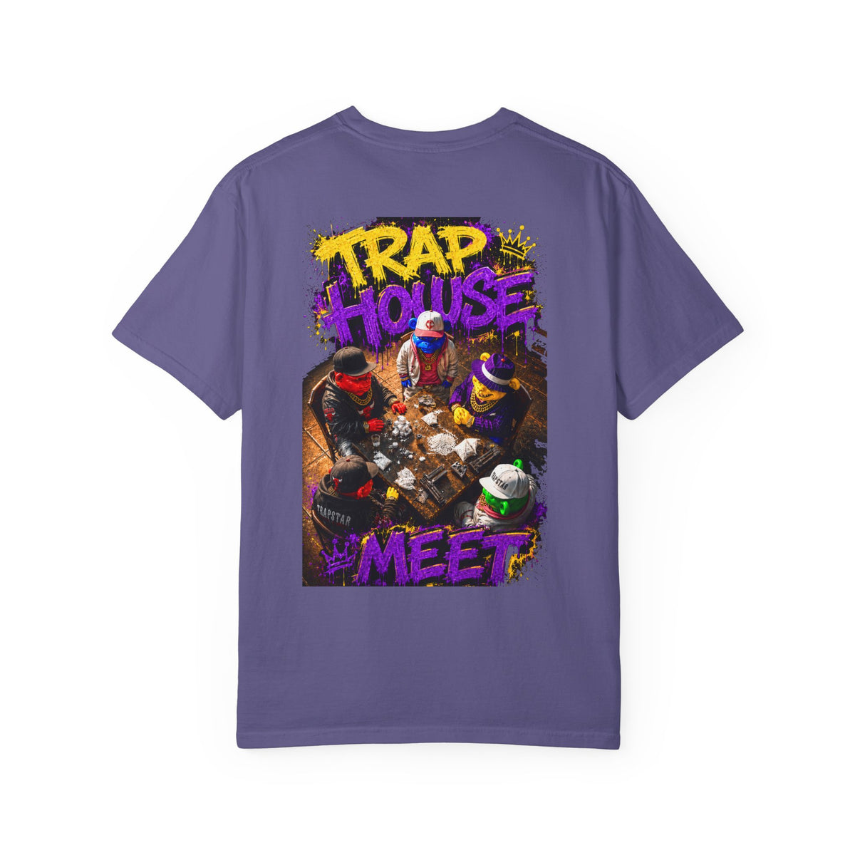 Unisex Garment-Dyed T-shirt-PURPLE&G9D CROWN MASK LOGO TRAP HOUSE MEET-SCUMMINGBEARZ™