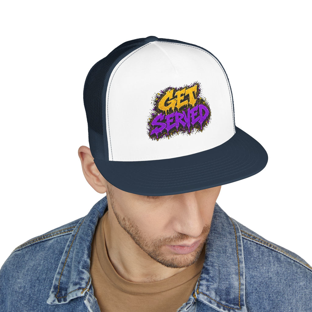 5 Panel Trucker Cap-GOLD/PURPLE GET SERVED-SCUMMIEBEARZ™