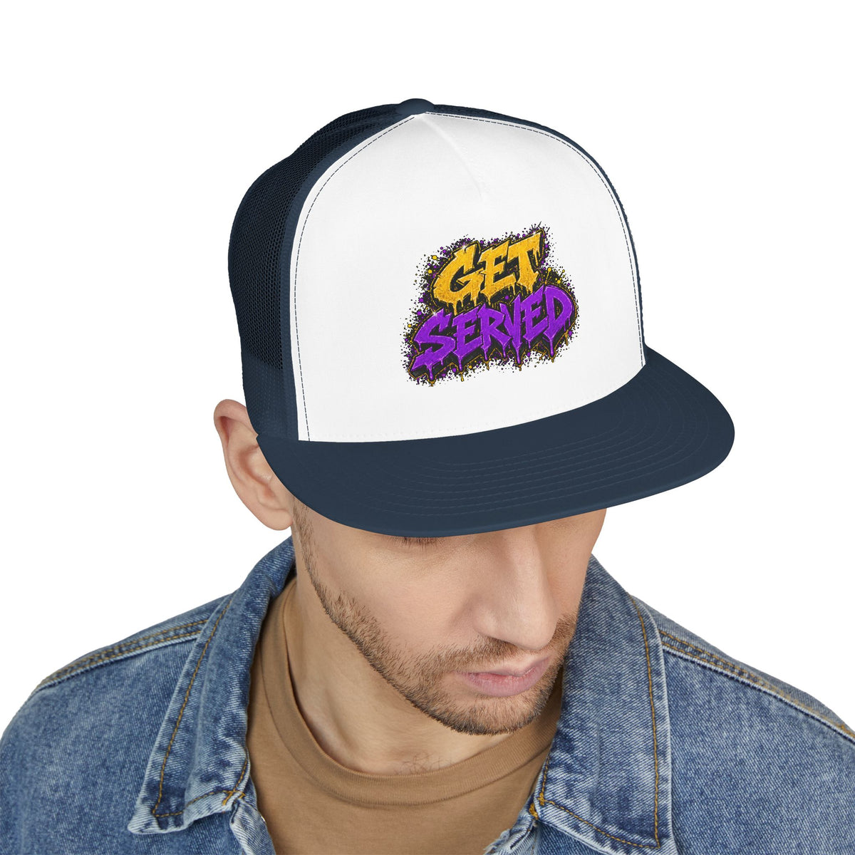5 Panel Trucker Cap-GOLD/PURPLE GET SERVED-SCUMMIEBEARZ™