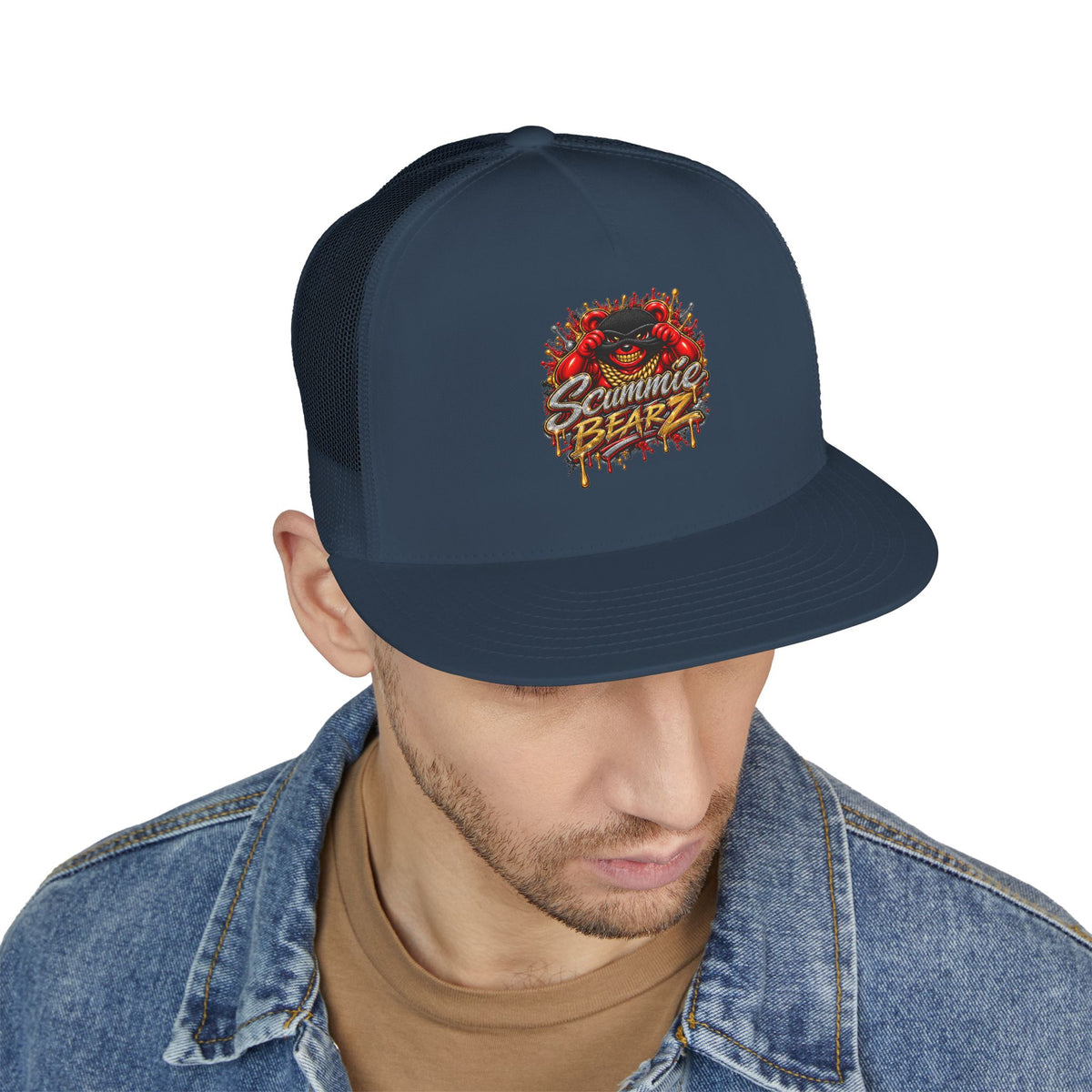 5 Panel Trucker Cap-RED/GOLD MASK LOGO-SCUMMIEBEARZ™