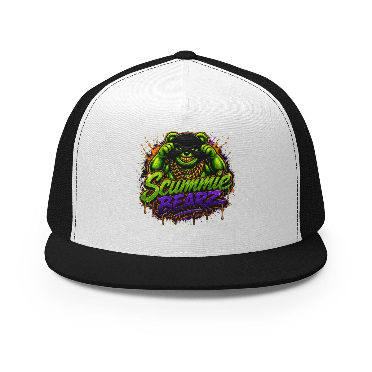 5 Panel Trucker Cap-GREEN/PURPLE MASK LOGO-SCUMMIEBEARZ™