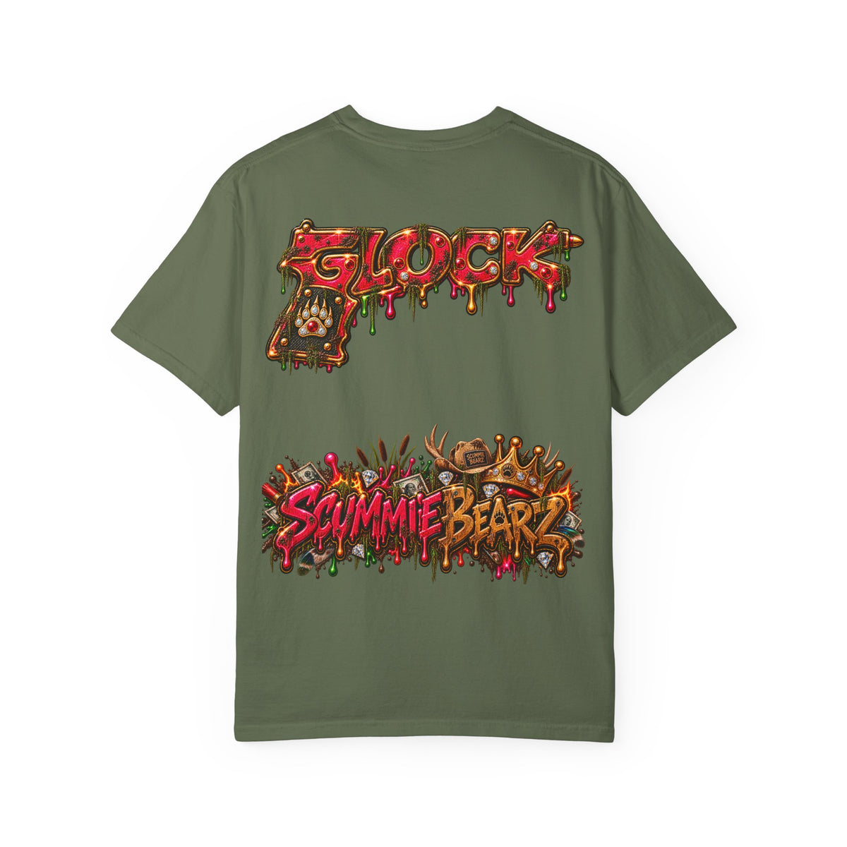 Unisex Garment-Dyed T-shirt-HILLBILLY cROWN MASK/GLOCK LOGO-SCUMMIEBEARZ™️