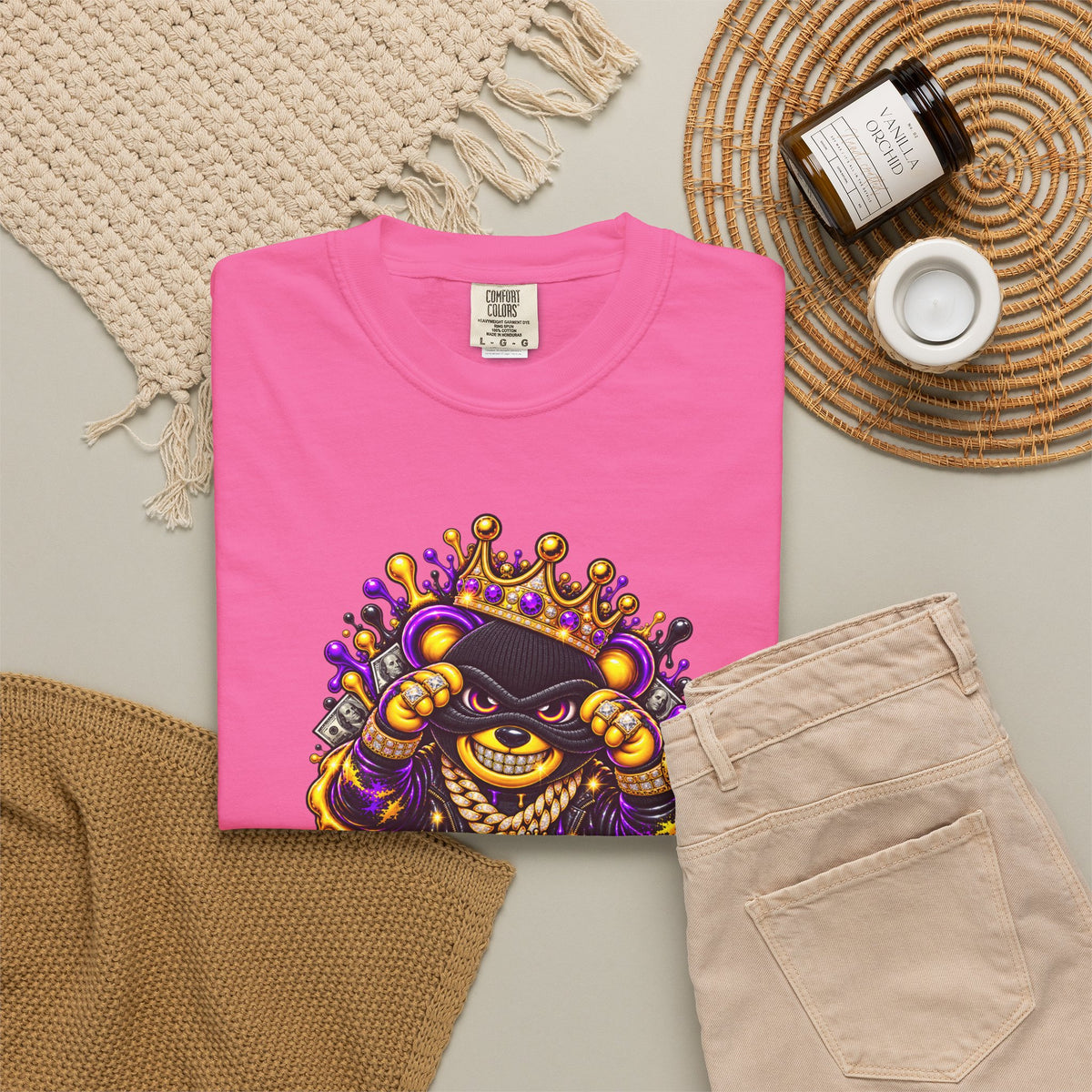 Unisex Garment-Dyed T-shirt-PURPLE&G9D CROWN MASK LOGO TRAP HOUSE MEET-SCUMMINGBEARZ™