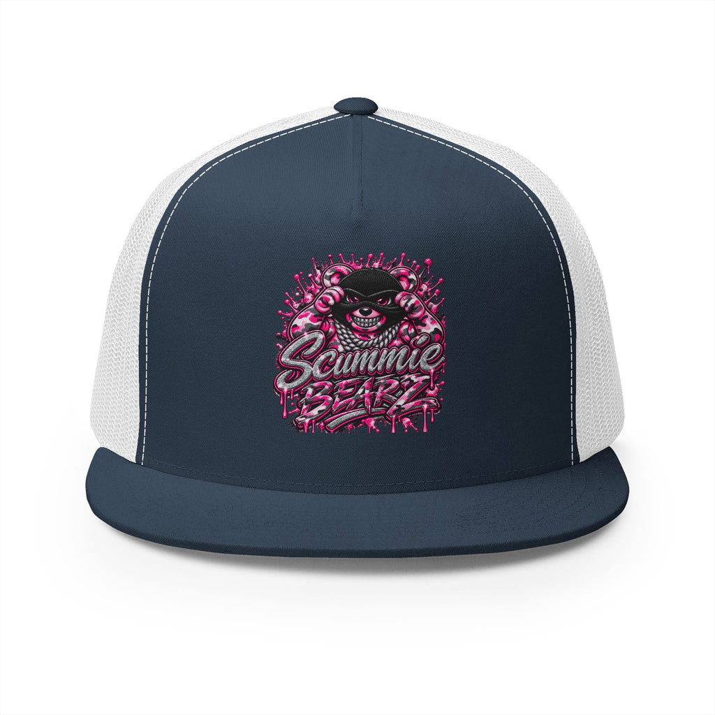5 Panel Trucker Cap-PINK CAMOUFLAGE WITH SILVER MASK LOGO-SCUMMIEBEARZ™