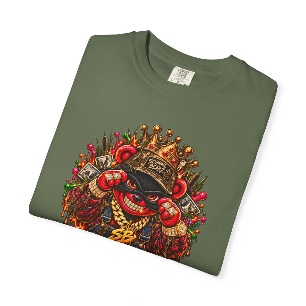 Unisex Garment-Dyed T-shirt-RED CROWN MASK LOGO BAIL BONDS-SCUMMINGBEARZ™