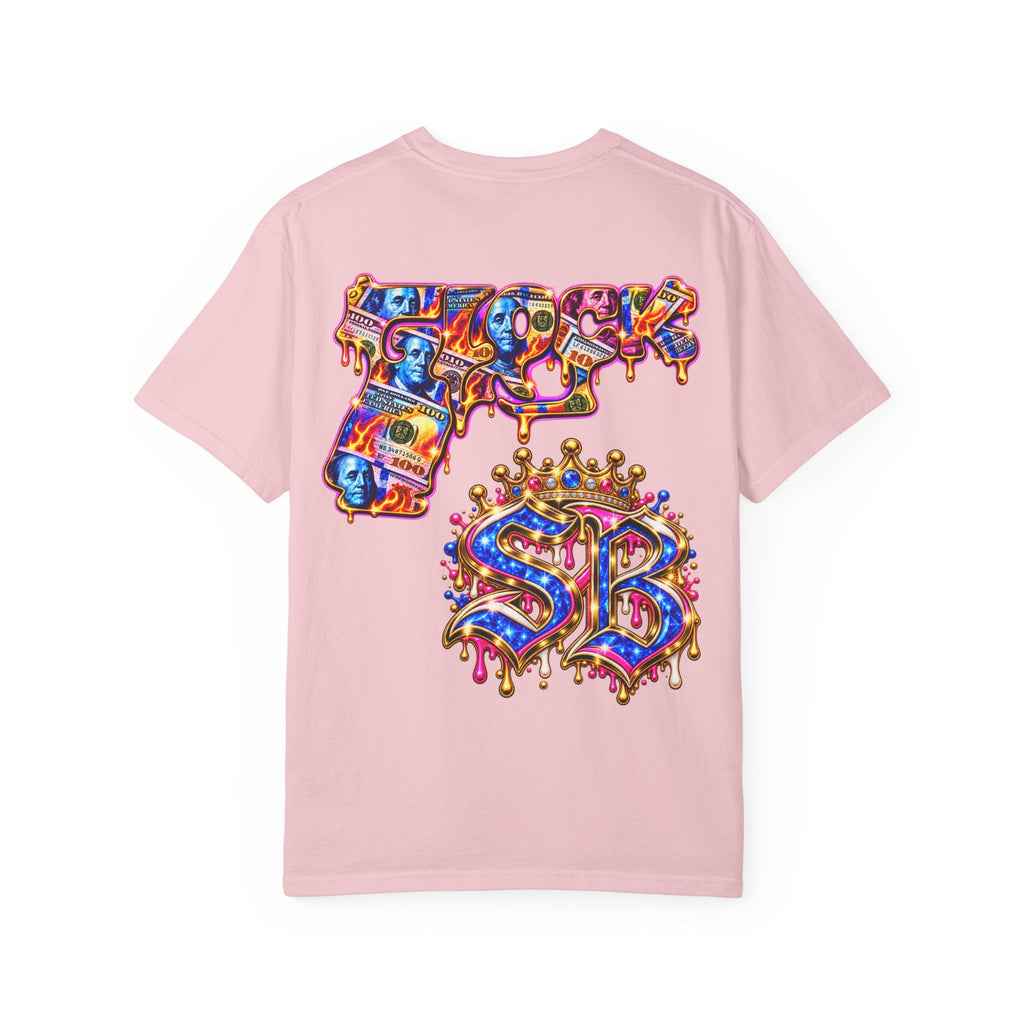 Unisex Garment-Dyed T-shirt-BLUE&PINK CROWN MASK LOGO MONEY GLOCK CROWN SB LOGO-SCUMMIEBEARZ™