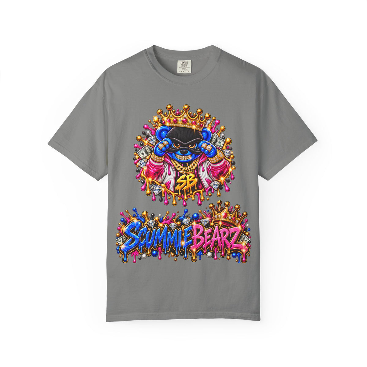 Unisex Garment-Dyed T-shirt-BLUE&PINK CROWN MASK LOGO CHOSEN BY GOD-SCUMMINGBEARZ™