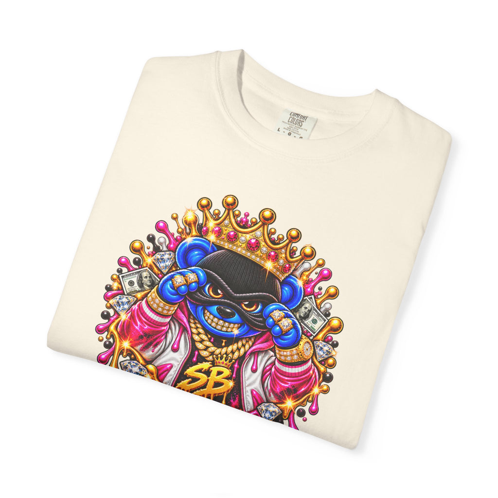 Unisex Garment-Dyed T-shirt-BLUE&PINK CROWN MASK LOGO PRAY BIG -SCUMMIEBEARZ™