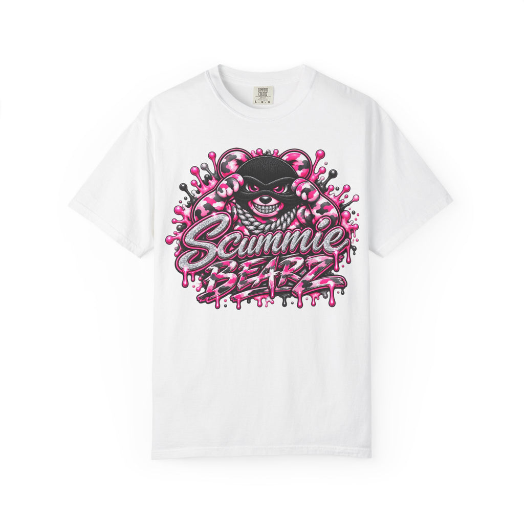 Unisex Garment-Dyed T-shirt-PINK CAMO MASK LOGO GLOCK -SCUMMIEBEARZ™