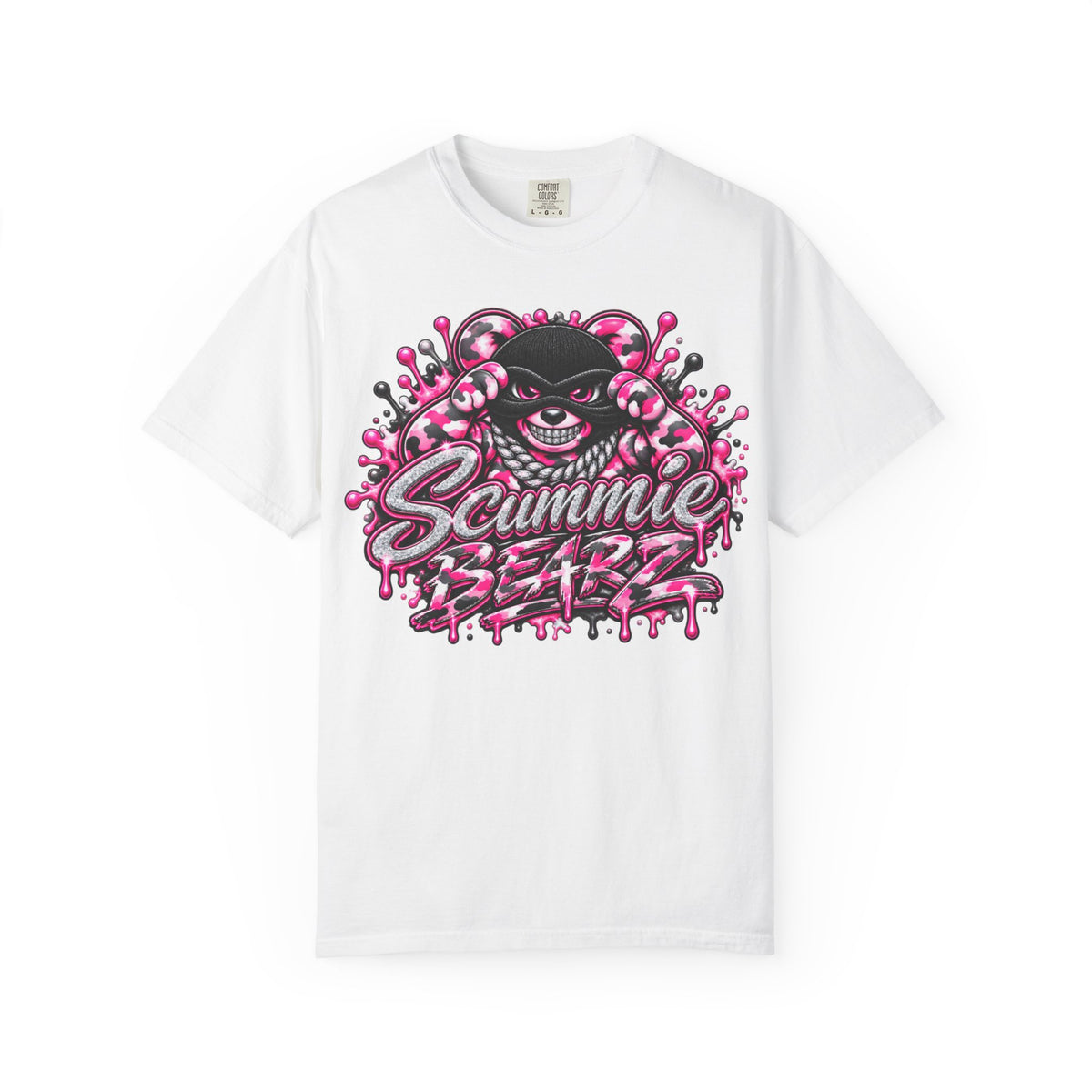 Unisex Garment-Dyed T-shirt-PINK CAMO MASK LOGO GLOCK -SCUMMIEBEARZ™