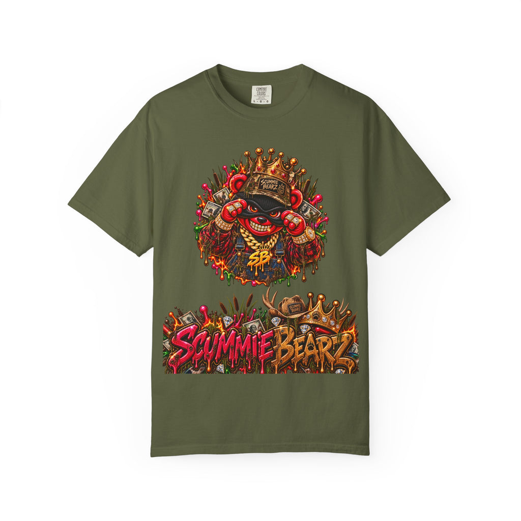 Unisex Garment-Dyed T-shirt-RED CROWN MASK LOGO BAIL BONDS-SCUMMINGBEARZ™