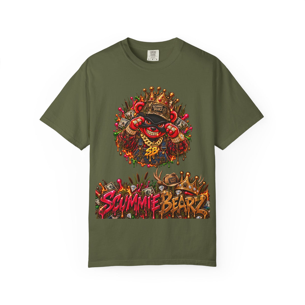 Unisex Garment-Dyed T-shirt-RED CROWN MASK LOGO BAIL BONDS-SCUMMINGBEARZ™