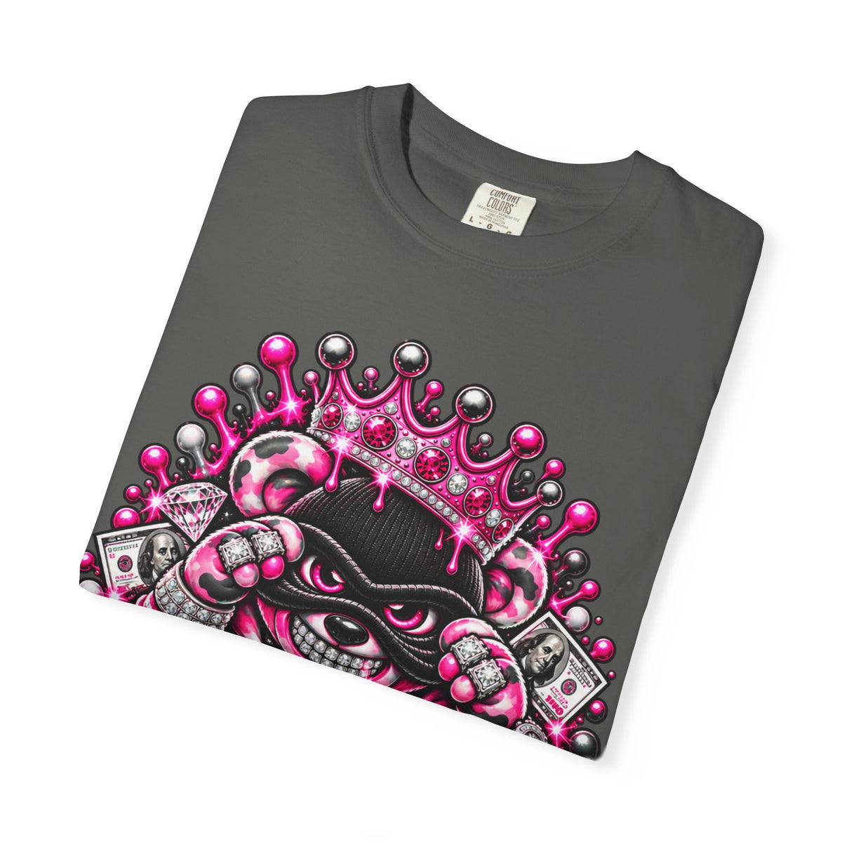 Unisex Garment-Dyed T-shirt-PINK CROWN MASK LOGO GLOCK -SCUMMIEBEARZ™