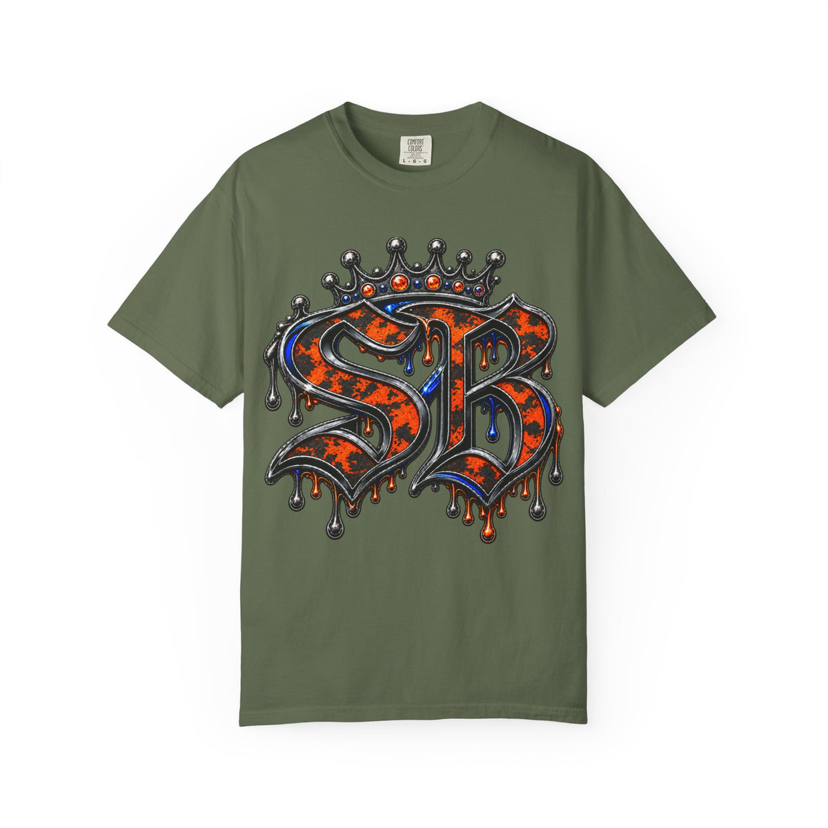 Unisex Garment-Dyed T-shirt-ORANGE&BLUE SB CROWN LOGO&TRAP STAR -SCUMMIEBEARZ™
