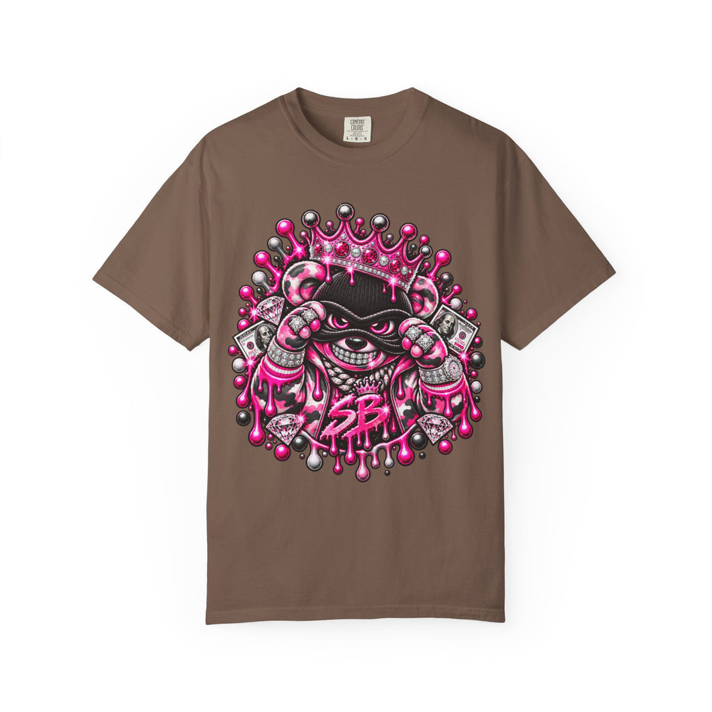 Unisex Garment-Dyed T-shirt-PINK CROWN MASK LOGO GLOCK -SCUMMIEBEARZ™