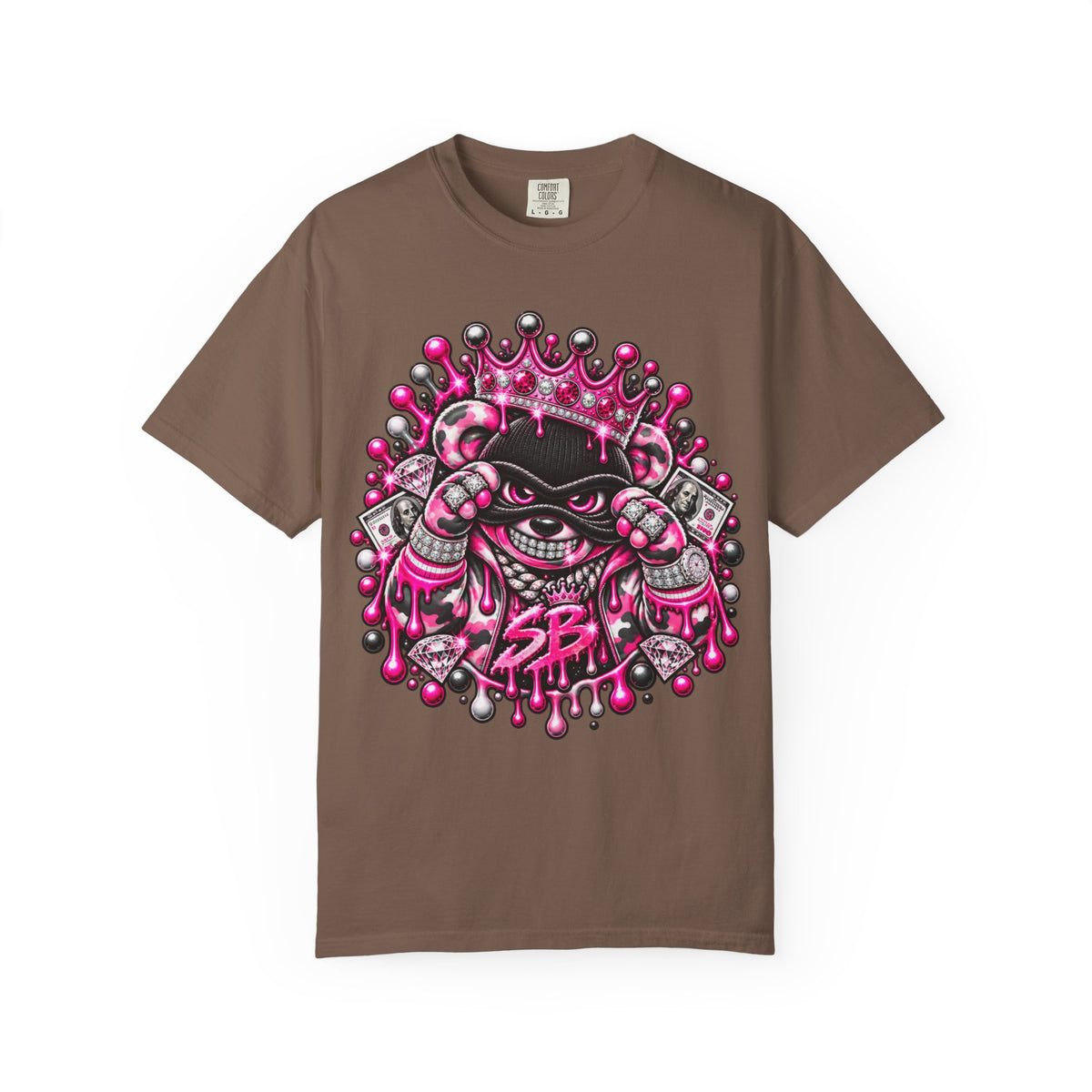 Unisex Garment-Dyed T-shirt-PINK CROWN MASK LOGO GLOCK -SCUMMIEBEARZ™