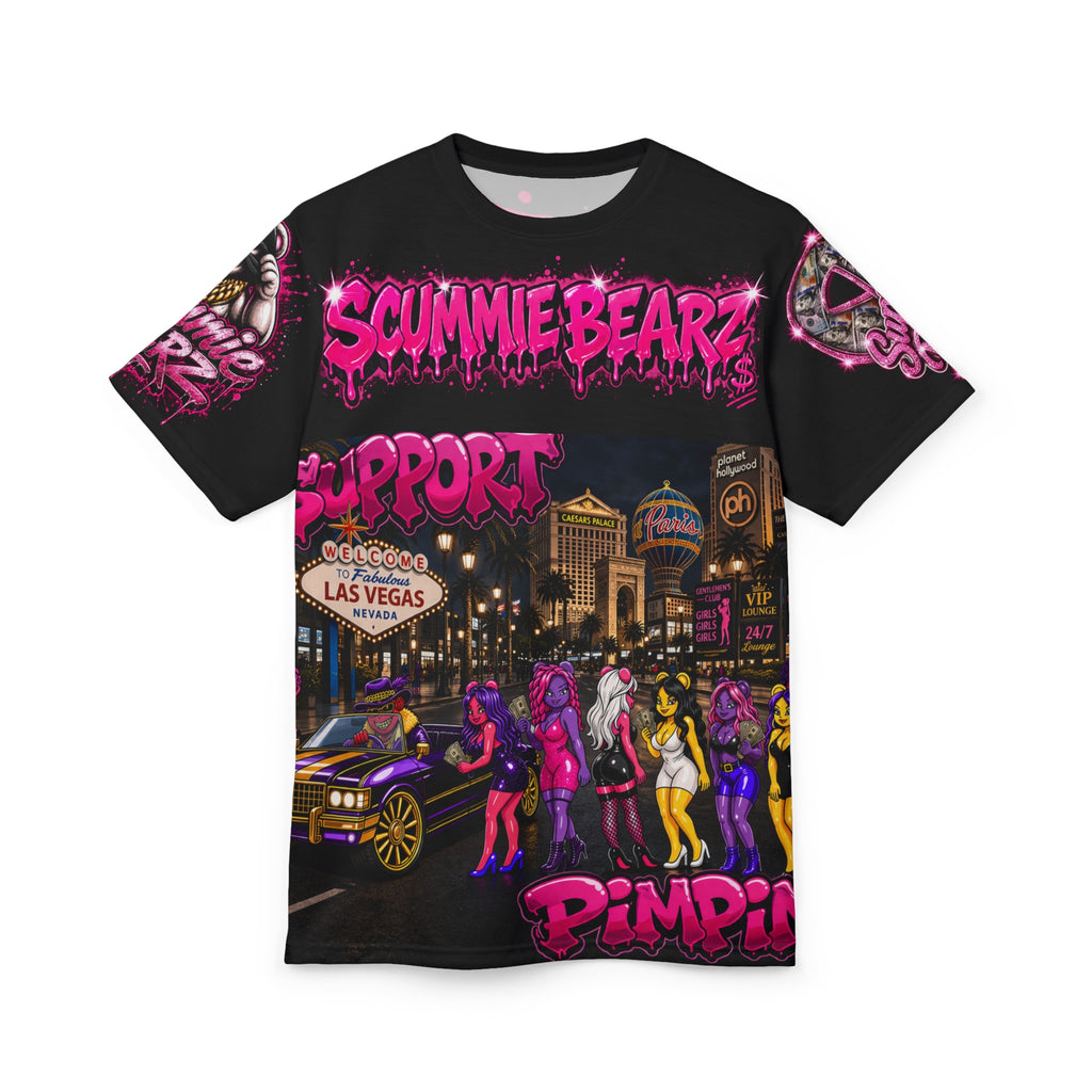 SCUMMIEBEARZ SUPPORT PIMPIN - PIMPIN AIN'T EASY AOP EDITION Unisex Streetwear Graphic Tee