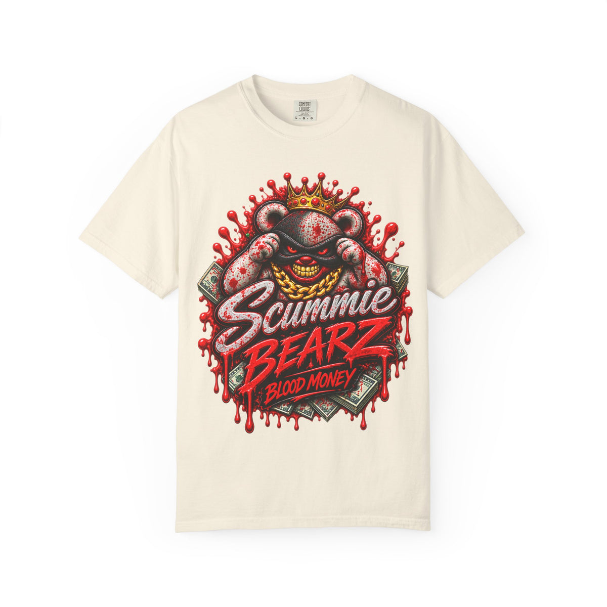 Unisex Garment-Dyed T-SHIRT-BLOOD MONEY GLOCK/SB LOGO/MASK LOGO-SCUMMIEBEARZ™