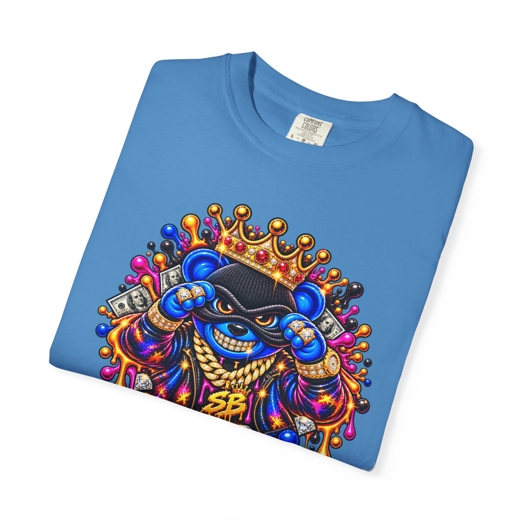 Unisex Garment-Dyed T-shirt-BLUE&PINK CROWN MASK LOGO MONEY GLOCK CROWN SB LOGO-SCUMMIEBEARZ™
