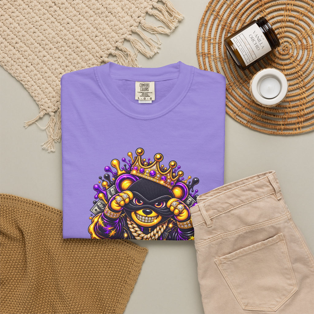 Unisex Garment-Dyed T-shirt-PURPLE&G9D CROWN MASK LOGO TRAP HOUSE MEET-SCUMMINGBEARZ™