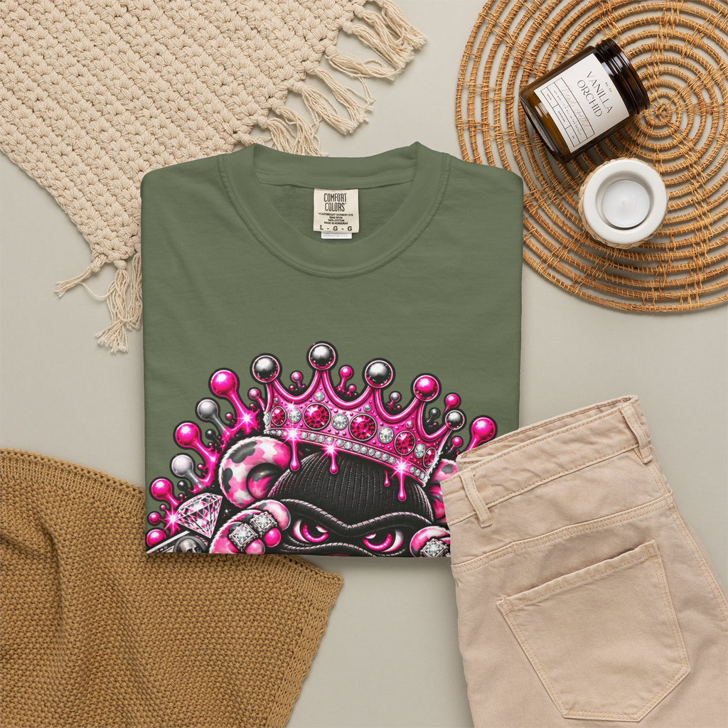 Unisex Garment-Dyed T-shirt-PINK CROWN MASK LOGO GLOCK -SCUMMIEBEARZ™