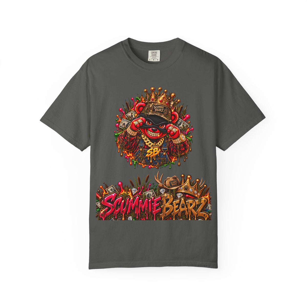 Unisex Garment-Dyed T-shirt--HILLBILLY COUNTY FAIR OUTLAWS/CROWN SB LOGO-SCUMMIEBEARZ™️