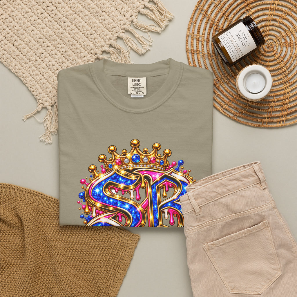 Unisex Garment-Dyed T-shirt-BLUE&PINK CROWN SB LOGO ARMED WITH FAITH-SCUMMIEBEARZ™