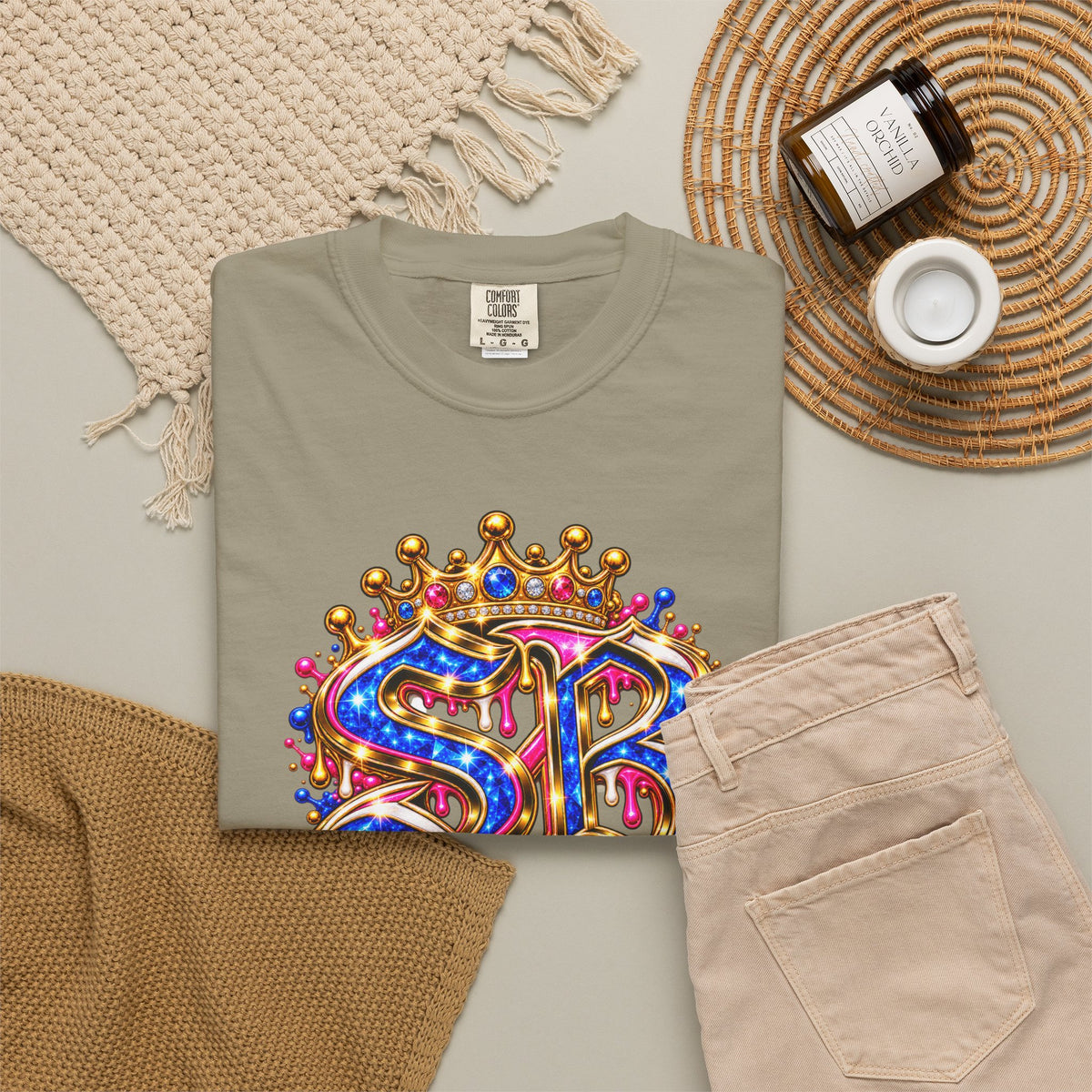 Unisex Garment-Dyed T-shirt-BLUE&PINK CROWN SB LOGO ARMED WITH FAITH-SCUMMIEBEARZ™