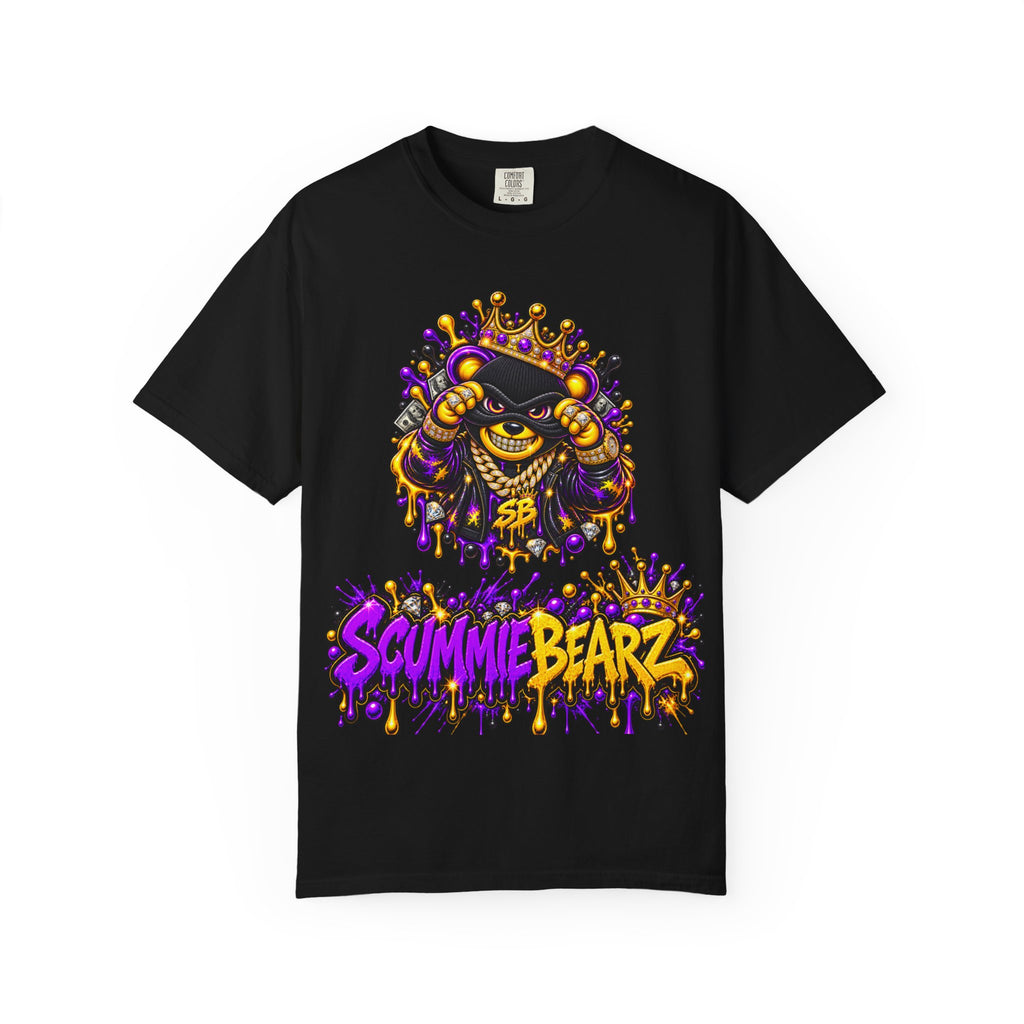 Unisex Garment-Dyed T-shirt-PURPLE&GOLD CROWN MASK LOGO GET SERVED CROWN SB LOGO-SCUMMIEBEARZ™