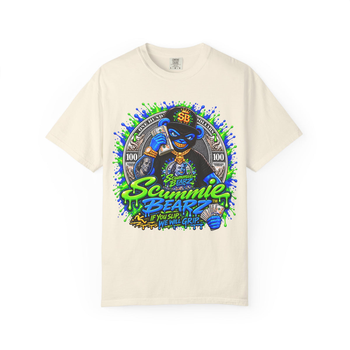 Unisex Garment-Dyed T-shirt-THAT MONEY💵KEEP CALLING📞ME MASK LOGO-SCUMMIEBEARZ™️