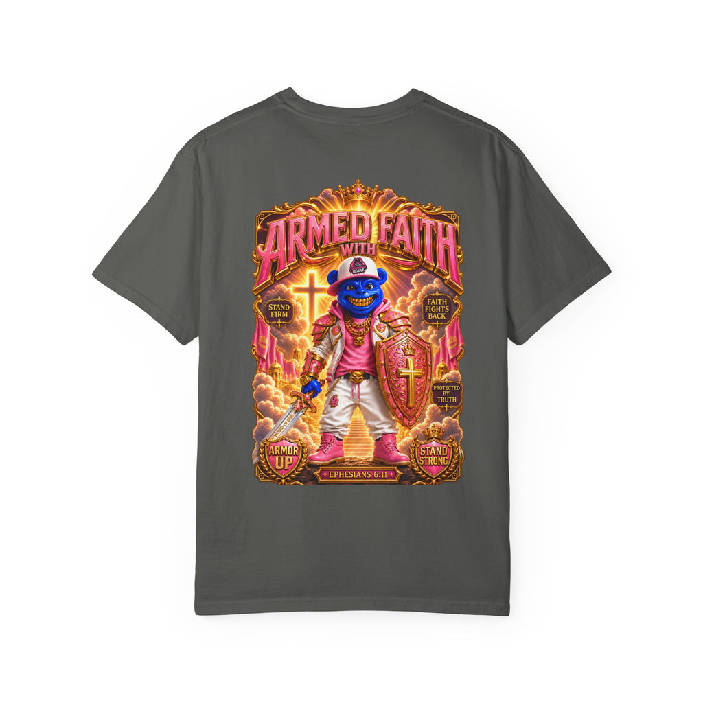 Unisex Garment-Dyed T-shirt-BLUE&PINK CROWN SB LOGO ARMED WITH FAITH-SCUMMIEBEARZ™