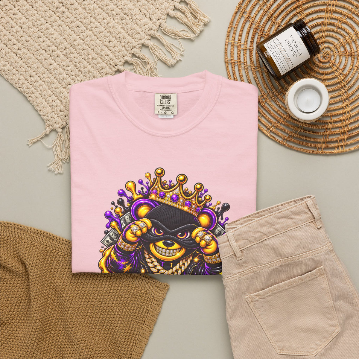 Unisex Garment-Dyed T-shirt-PURPLE&GOLD CROWN MASK LOGO GET SERVED CROWN SB LOGO-SCUMMIEBEARZ™